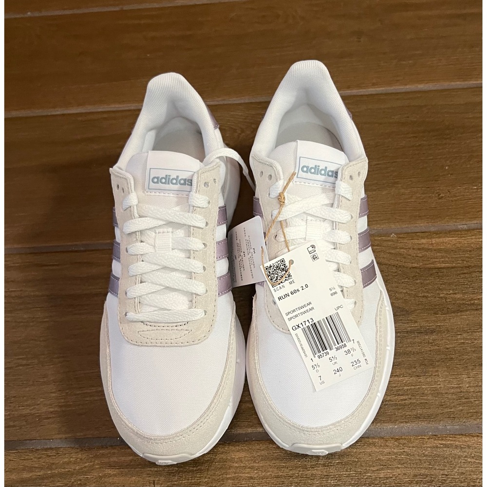 Adidas Run 60s 2.0 Womens Sneakers White Metallic Purple GX1713 Size 7 NEW